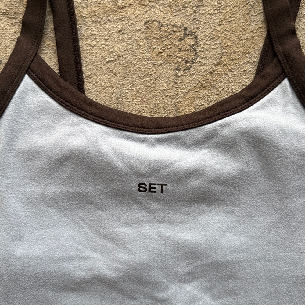 SET Active Birthday Blue and Brown Trim Ribbed Camisole - Picture 2 of 4